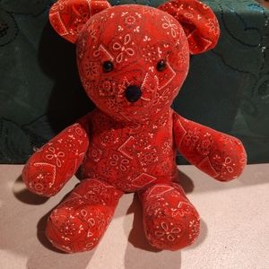 Vintage jointed 13" patchwork teddy bear perfect addition toyour holiday decor.